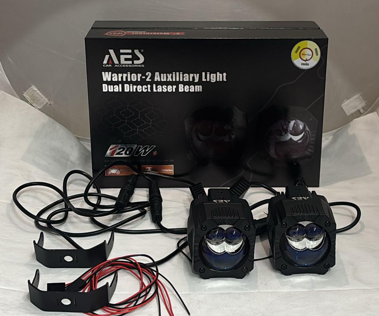 AES Warrior-2 Auxiliary Light 120W | Dual Direct Laser Beam Fog Light | Ultra-Bright Car & Bike Laser Projector | High Power Waterproof LED Driving Lamp | Universal Fit for All Vehicles