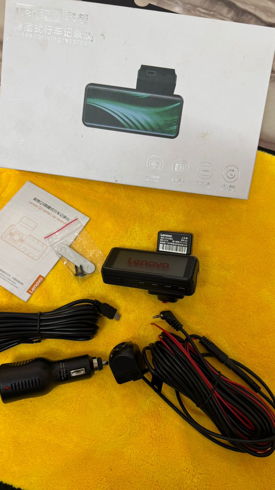 Lenovo Q3 Hidden Car Dash Camera Recorder | Full HD Driving Recorder with Rear Camera Support