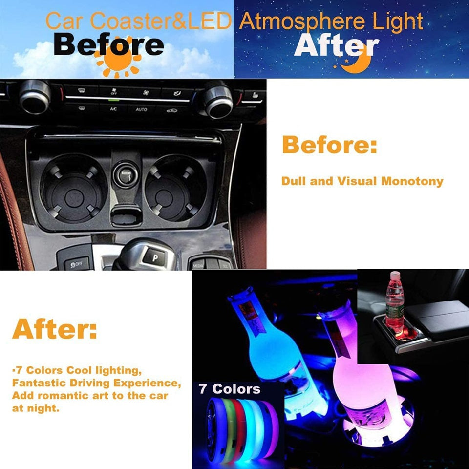 LED Car Cup Holder Lights for Mustang 2PCS Car Logo Cup Coaster with Caroxygen
