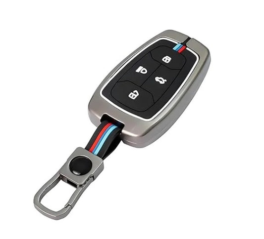 Metal Silicon Key Cover Compatible With Tata Nexon, Harrier | Safari | Altroz | Tigor | Ev | Punch | Tiago Ev Electric 4 Button Smart Key Feature Visible In Low-Light Condition, Black