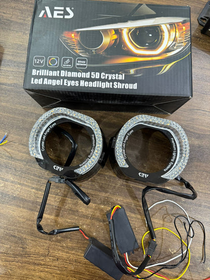 Brilliant Diamond 5D Crystal Led Angel Eyes Headlight Shroud
