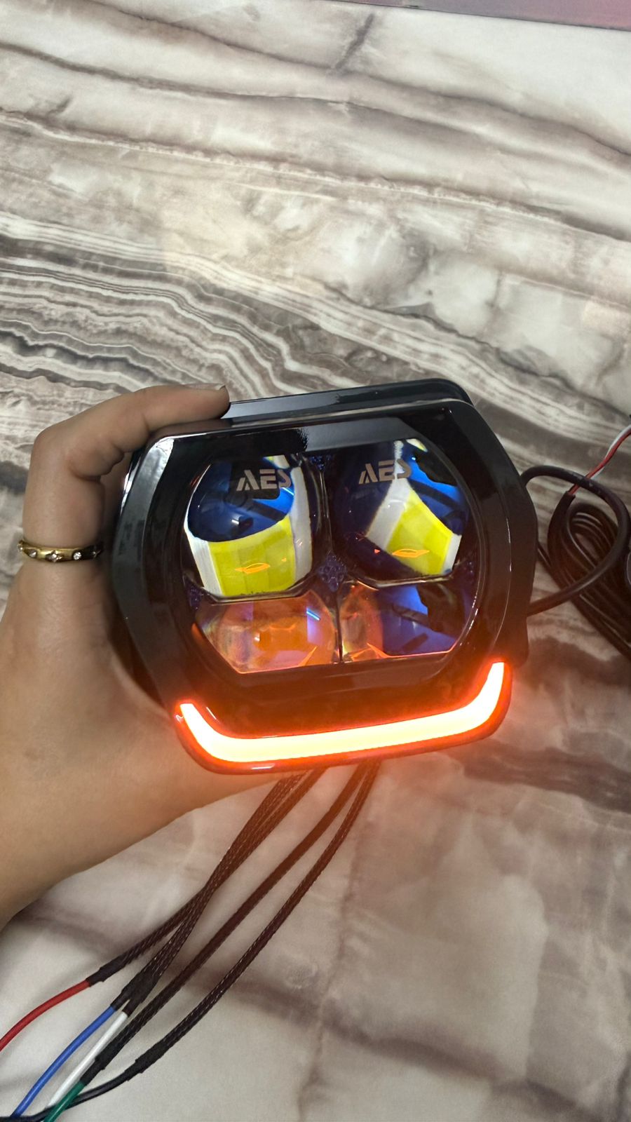 AES 3 inch Square LED Shrouds for Car Projector Headlight | Stylish Glow Frame with Controller | Waterproof Front Headlamp Modification Accessory (Pair)