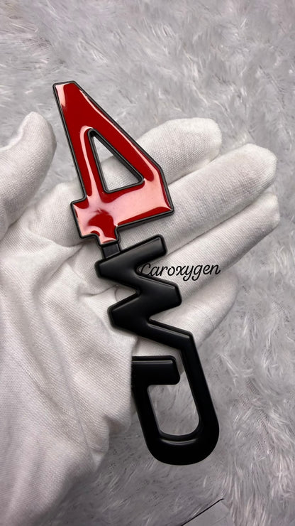 4WD 3D Metal  Sticker Badge - Metal Logo | Red & Black | Universal Fit for Thar, Fortuner, Scorpio, Jimny, Hilux, Isuzu & All