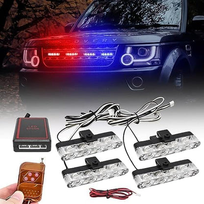 Caroxygen 4X4 Car Grill Red , Blue & Red LED DRL Police Flasher Warning Light for Cars with Controller & Flashing Mode