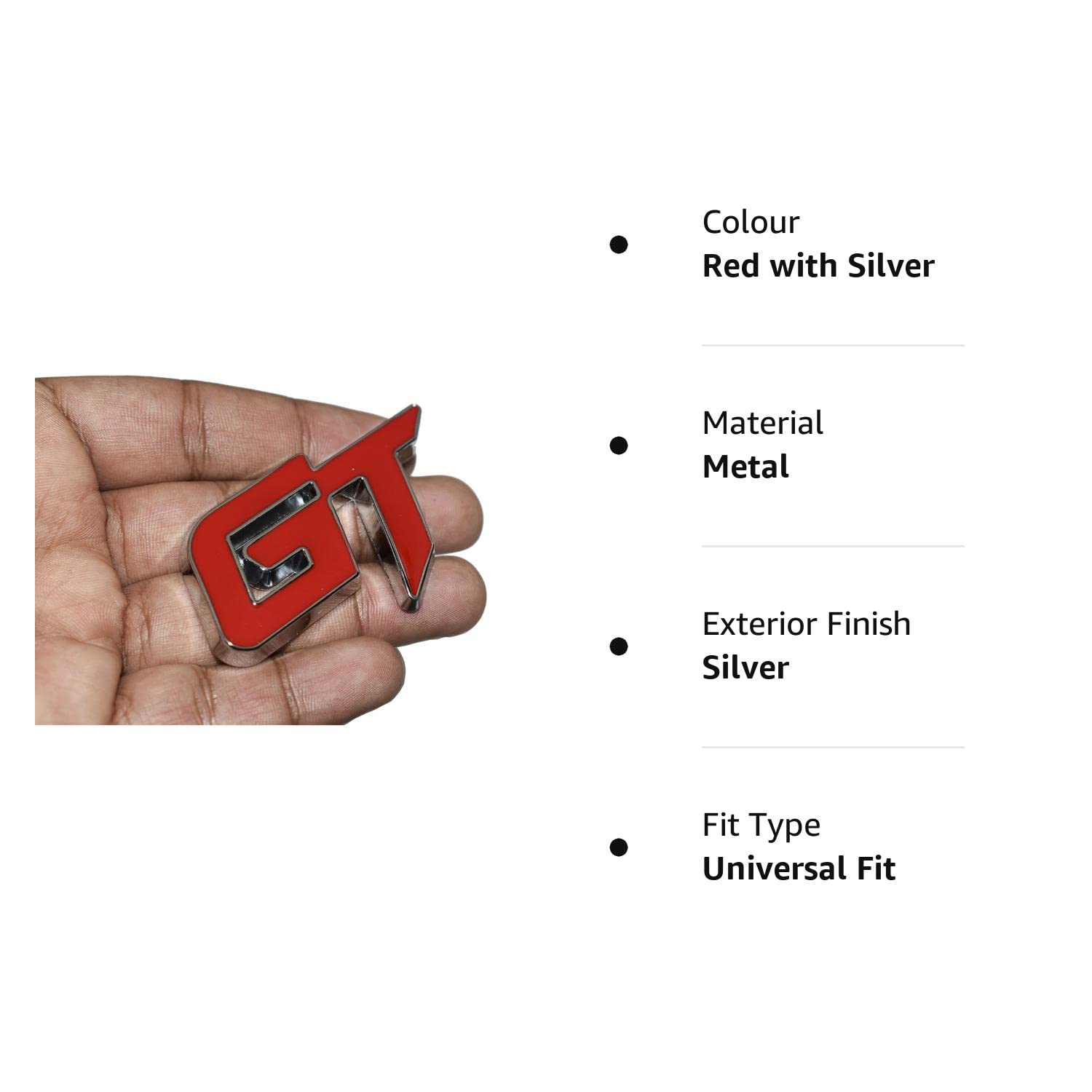 GT Car Badge 3D Logo Metal Emblem Automotive Sticker Decal Flexes to Cars, Motorcycles, Laptops, Windows, Any Smooth Surface 6 cm X 3.8 cm Red & Silver
