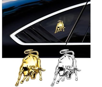 3D Raised Ox Bull Metal Monogram Emblem Badge Sticker for All Cars & Bikes (Silver)