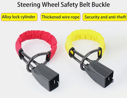 Car Steering Wheel Lock, Heavy Duty Safety Belt Buckle Attachment Steel Car Wheel Lock, Alloy Lock Core Steering Wheel Lock with 3 Keys Car Lock Anti Theft for Truck, SUV, Van, Hatchback