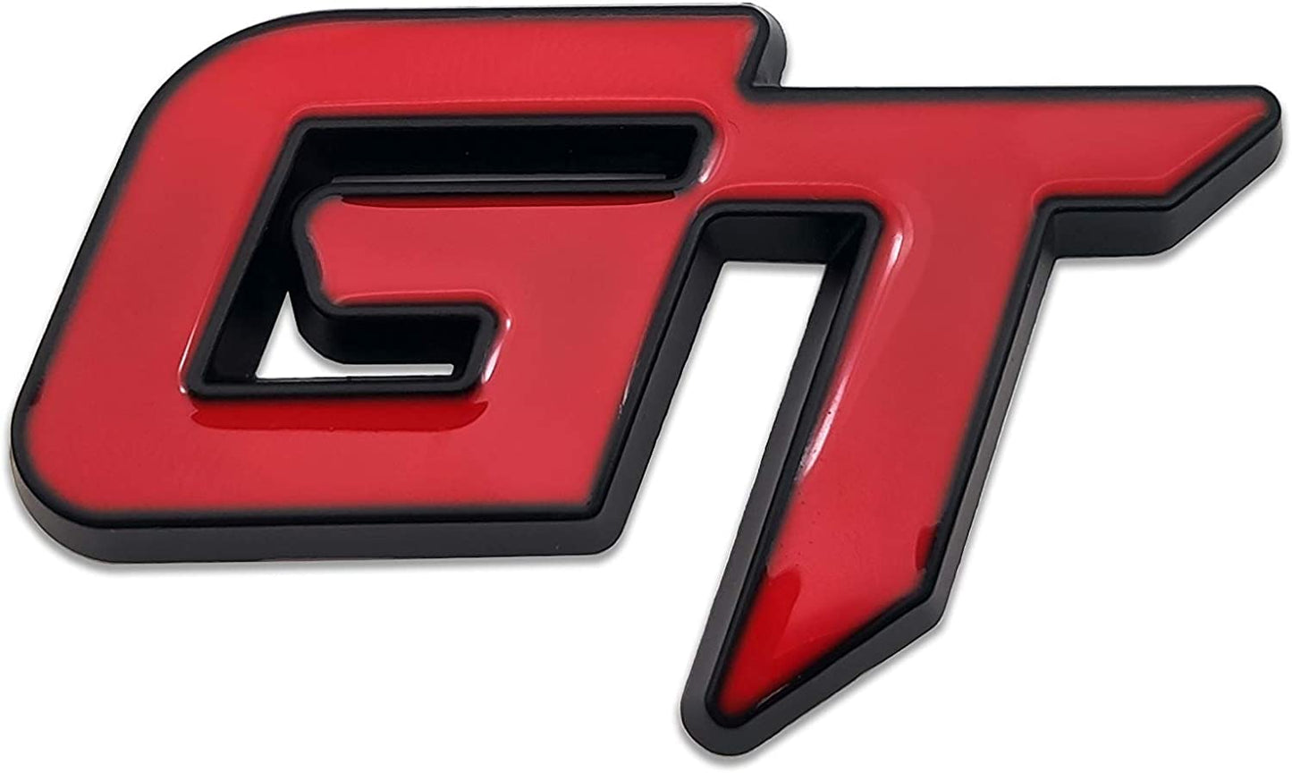 GT Car Badge 3D Logo Metal Emblem Automotive Sticker Decal Flexes to Cars, Motorcycles, Laptops, Windows, Any Smooth Surface 6 cm X 3.8 cm Red & Silver