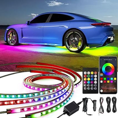 Caroxygen Underglow Car Lights, 4 pcs RGB Smart LED Lights with APP and Remote Control, 16 Million Colors DIY Sound Active Function (Car underbody Light