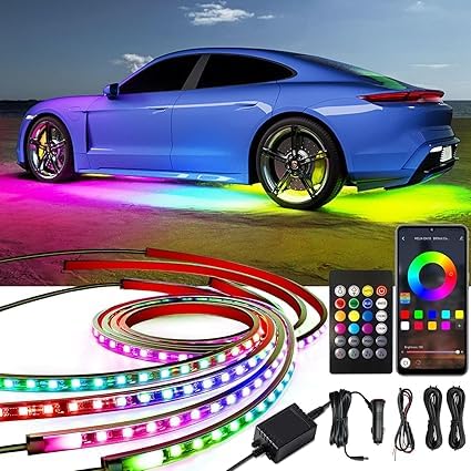 Caroxygen Underglow Car Lights, 4 pcs RGB Smart LED Lights with APP and Remote Control, 16 Million Colors DIY Sound Active Function (Car underbody Light
