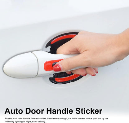 8 PCS Car Door Handle Protectors Universal 3D Carbon Fiber Car Stickers Set Reflective Car Door Handle Paint Scratch Guard Film Safety Warning Sticker for Auto Car Rearview Mirror