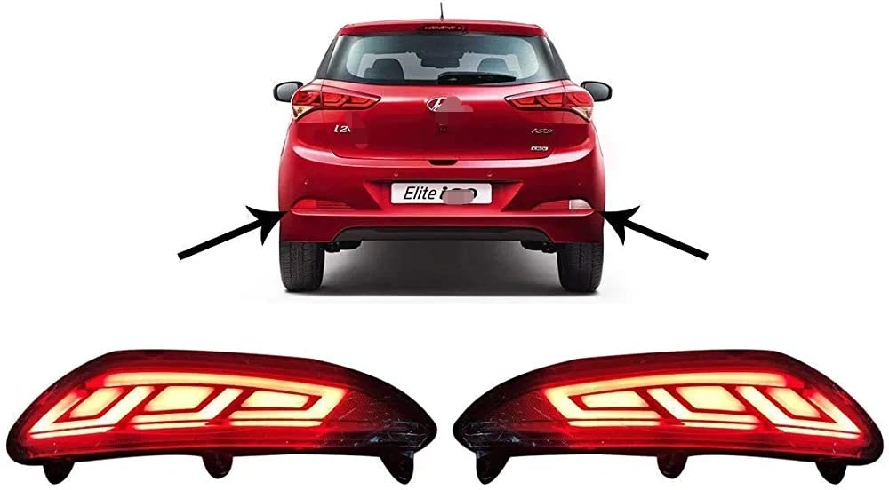 Car Reflector Led Brake Light for Bumper(Rear/Back) Drl for Hyundai I20 Elite(with Reverse Light Function)- Set of 2 Pcs with Wiring, Red ( compatible for 2015-2017 Model)