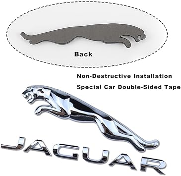 Caroxygen Jaguar Tailgate Emblem Insert Letters Fit Jaugar Rear Emblem XE XF XJ Car Trunk Sticker Emblem Leopard Rear Panther Fender Decal(Rear Emblem Sliver)