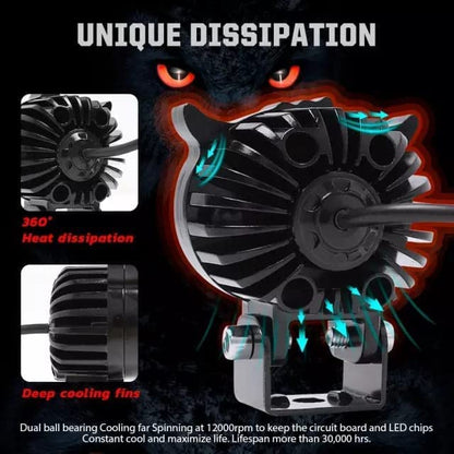 Double Additional Round HJG Owl Fog Lights 12V, 40W Chrome, Dual Tone, 2 Eye 2 in 1 Spot Light with Flood Light, Yellow & White, for Bike, Car, Thar, Jeep (Original 1pc)