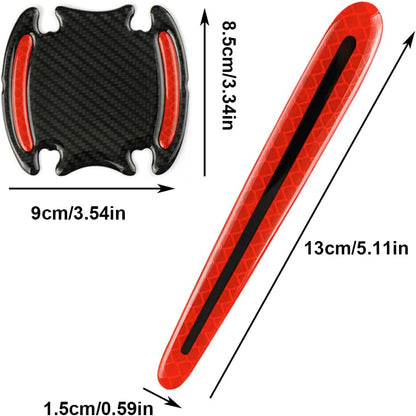 8 PCS Car Door Handle Protectors Universal 3D Carbon Fiber Car Stickers Set Reflective Car Door Handle Paint Scratch Guard Film Safety Warning Sticker for Auto Car Rearview Mirror