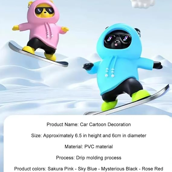 Car Skateboard Sliding Teddy Ornaments Cute Car Interior Deshboard Decorations for Car, Office, Home