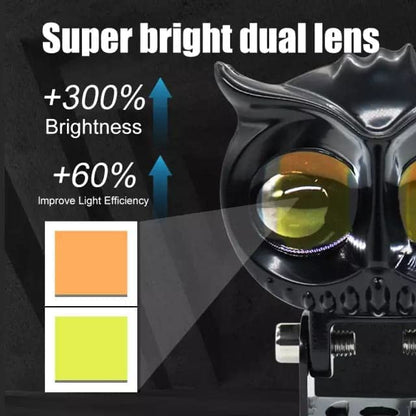 Double Additional Round HJG Owl Fog Lights 12V, 40W Chrome, Dual Tone, 2 Eye 2 in 1 Spot Light with Flood Light, Yellow & White, for Bike, Car, Thar, Jeep (Original 1pc)