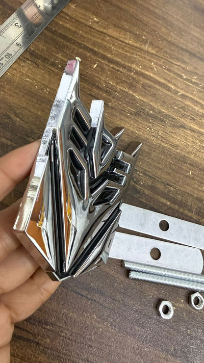 3D Metal Transformer Style Car Front Grille Emblem Badge – Universal Chrome Black Auto Logo Decoration for Cars & Bikes