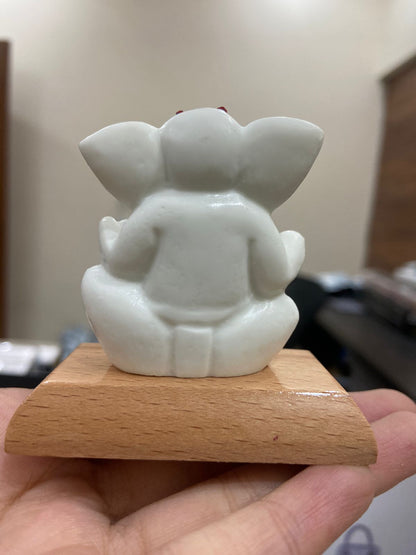 Marble Tilak Ganesh Idol for Car Dashboard with Double Sided Tape for Small Pooja Home Gift Office Study Table DÃ©cor-3.5 Inch, White (Handcrafted in India)