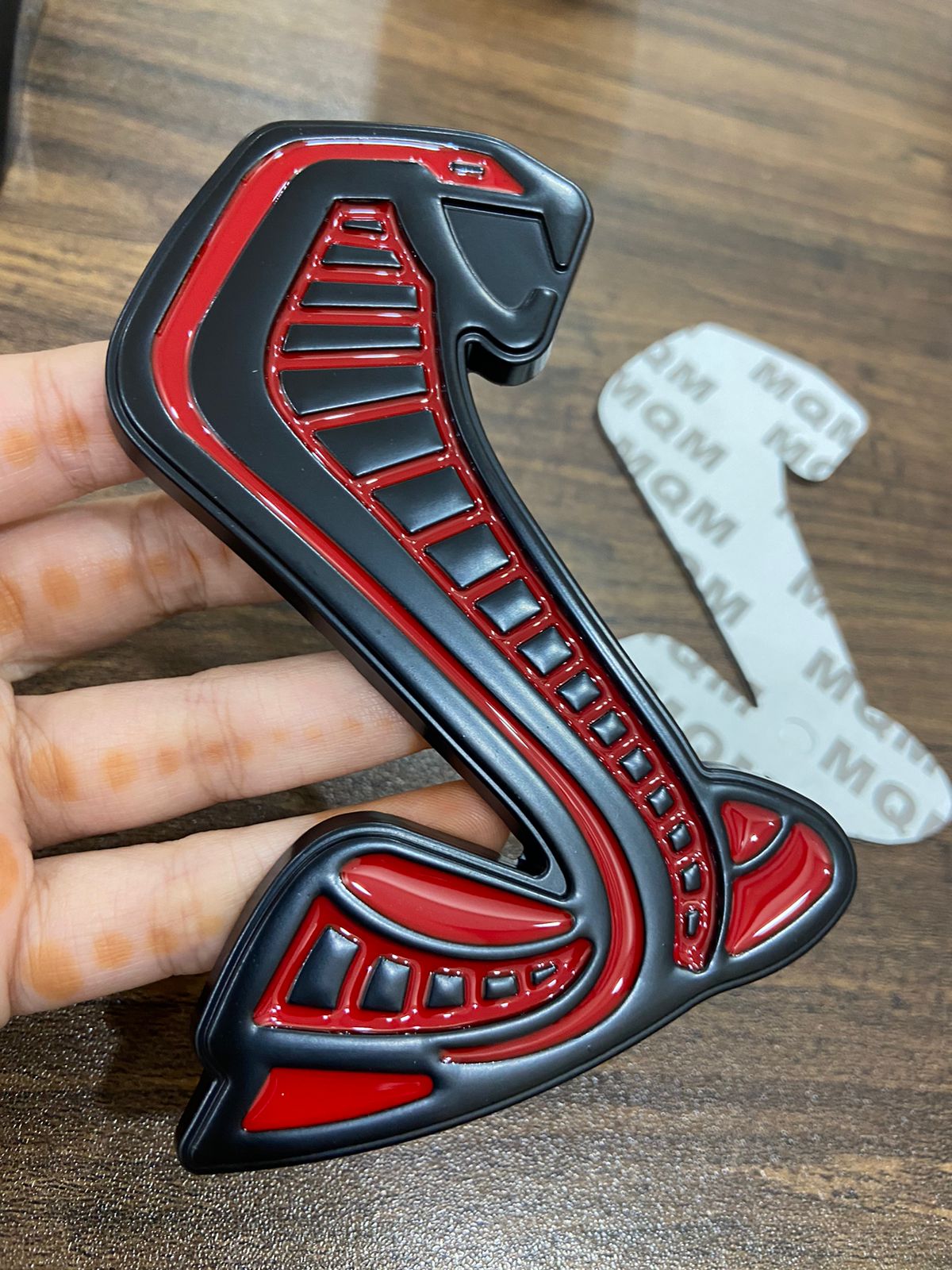 thumbnail image 2 of Red Ford Mustang Cobra GT V8 Supercharged Badge Emblem – Eye-Catching 3D Look, Silver Finish 2 of 4