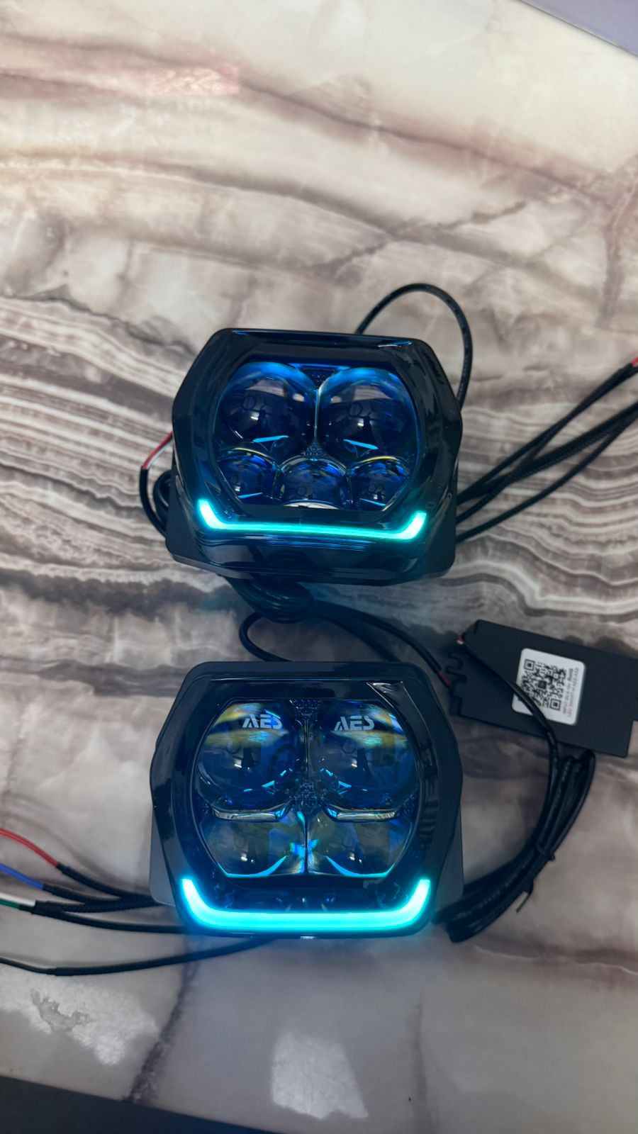 AES 3 inch Square LED Shrouds for Car Projector Headlight | Stylish Glow Frame with Controller | Waterproof Front Headlamp Modification Accessory (Pair)