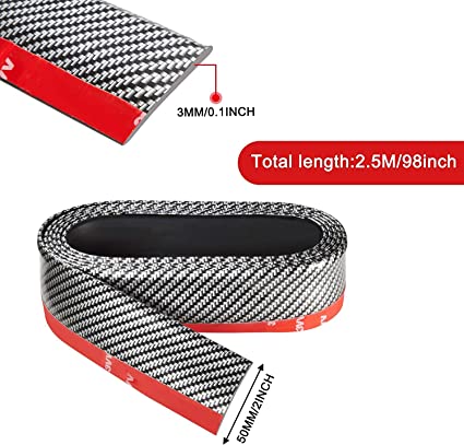 Car Front Bumper Protector, Universal Car Bumper Lip Carbon Fiber Spoiler 2.5M Bumper Sticker Lip Strong Sticky Car Skirt Protector, For Cars Trucks SUV DIY Decoration