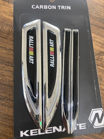 2Pcs Rallieart and 2Pcs Carbon Trin Logo Car Metal Emblem Badge Sticker Side Fender Decal Car Accessory