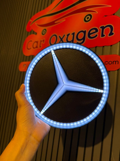 Car Front Grill LED Emblem Light â€“ Blue Glow Illuminated Logo Badge for Mercedes Cars (12V Universal Fit)