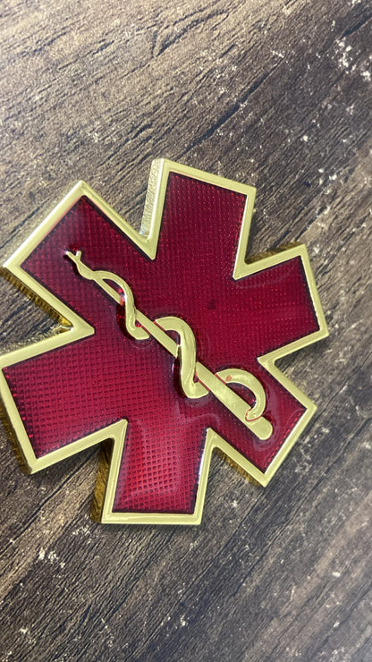 Medical Star of Life Metal Car Badge Emblem 3D Red & Gold Reflective Sticker