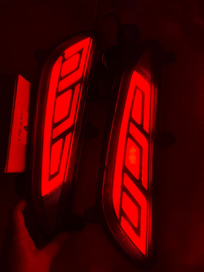 Reflector Bumper Rear/Back Drl with Wiring Reverse Light Function LED Brake Light for H-yundai I20 E-lite (Red)- Set of 2 Pcs
