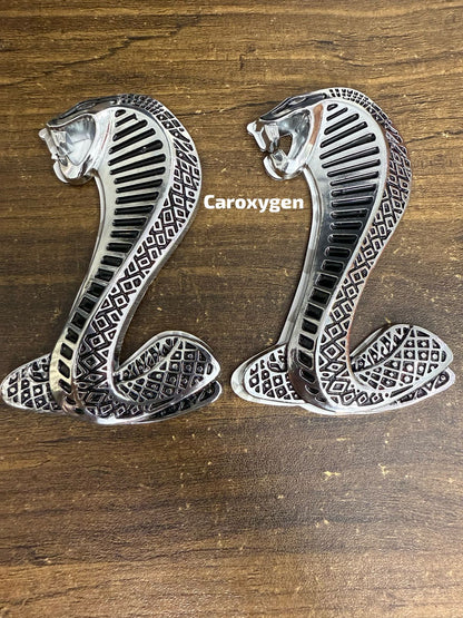 Caroxygen Pair 3D Metal Shelby Logo Car Emblem Cobra Snake Badge Side Fender Sticker Decal for Mustang GT500 (Silver&Black) (Silver and red)