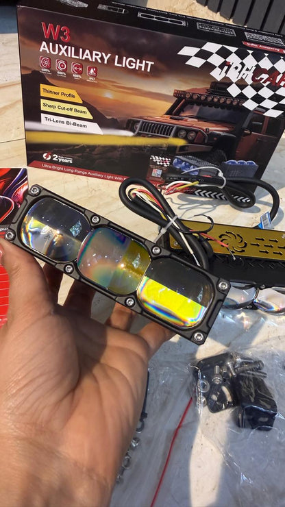 IPH W3 Auxiliary Light Tri-Lens Bi-Beam LED Car Light | 55W Low Beam / 85W High Beam | 6000K White Light | IP67 Waterproof