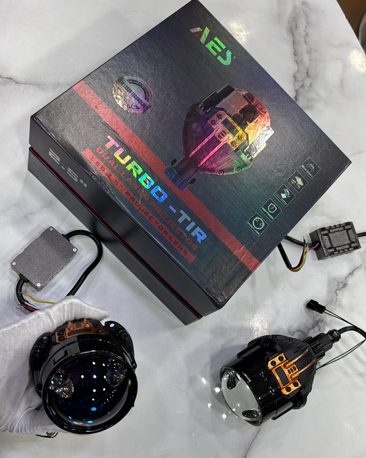 AES Turbo-TIR Dual Laser LED Headlight Projector Lens for Cars 1 year warranty