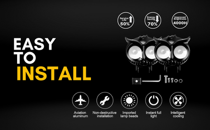 Double Additional Round HJG Owl Fog Lights 12V, 40W Chrome, Dual Tone, 2 Eye 2 in 1 Spot Light with Flood Light, Yellow & White, for Bike, Car, Thar, Jeep (Original 1pc)