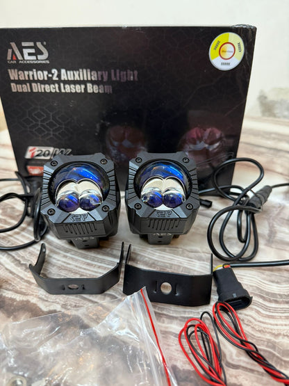 AES Warrior-2 Auxiliary Light 120W | Dual Direct Laser Beam Fog Light | Ultra-Bright Car & Bike Laser Projector | High Power Waterproof LED Driving Lamp | Universal Fit for All Vehicles