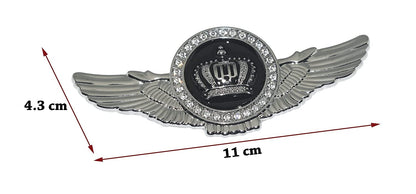 Winged King Crown Emblem Sticker for All Cars, Bikes, Metal (Silver with Red) Size: 11cm x 4.5cm x 2mm