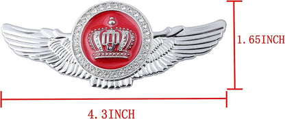 Winged King Crown Emblem Sticker for All Cars, Bikes, Metal (Silver with Red) Size: 11cm x 4.5cm x 2mm