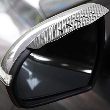 2Pcs Car Rear View Mirror Rain Visor Guard, Carbon Fiber Side Eyebrow, Waterproof Auto Smoke Universal for Cars, Truck and SUV (Black)