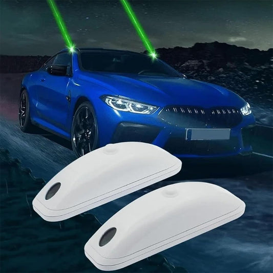 Caroxygen 2Pcs Car Exterior Roof Laser Warning Lights Remote In-Car High Light Green Laser Light Foggy Weather,Universal Remote Pilot Light For Suv/Car/Vehicle (White 2Pcs) - Abs, Battery Powered, Led