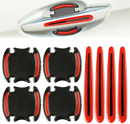 8 PCS Car Door Handle Protectors Universal 3D Carbon Fiber Car Stickers Set Reflective Car Door Handle Paint Scratch Guard Film Safety Warning Sticker for Auto Car Rearview Mirror