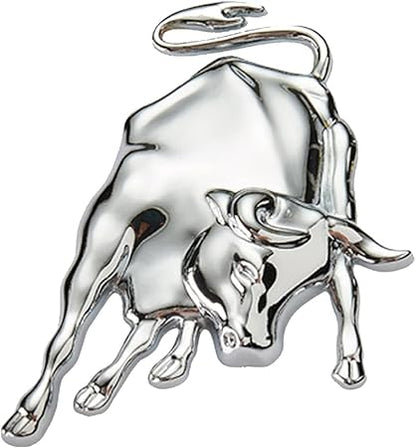 3D Raised Ox Bull Metal Monogram Emblem Badge Sticker for All Cars & Bikes (Silver)