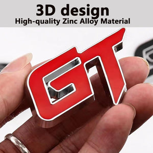 GT Car Badge 3D Logo Metal Emblem Automotive Sticker Decal Flexes to Cars, Motorcycles, Laptops, Windows, Any Smooth Surface 6 cm X 3.8 cm Red & Silver