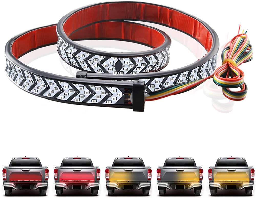 LED Pickup Truck Tail Light Strip,Truck Tailgate Dynamic Light Bar, 60" Flexible Flowing drl Strip Bar with Red Brake Amber Turning Signals Strobe Lights