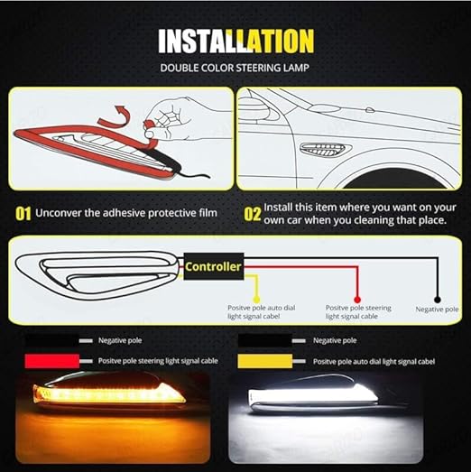 Caroxygen Dynamic Dual Colour Side Marker LED Light, White DRL & Amber Turn Signal for Cars and SUVs, Sleek Replacement Driving Indicators
