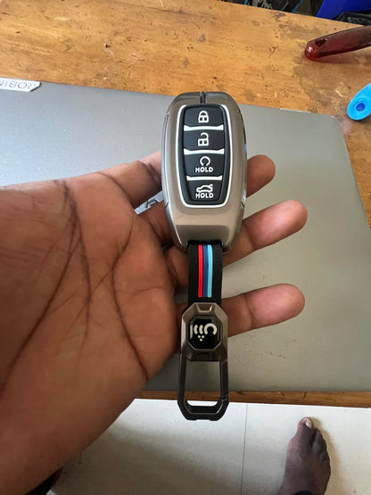 Metal Key Cover Pack 2 Compatible with Hyundai Verna 2024 2023 | i20 Facelift N Line N8 Car 4 Button Smart Key - Black