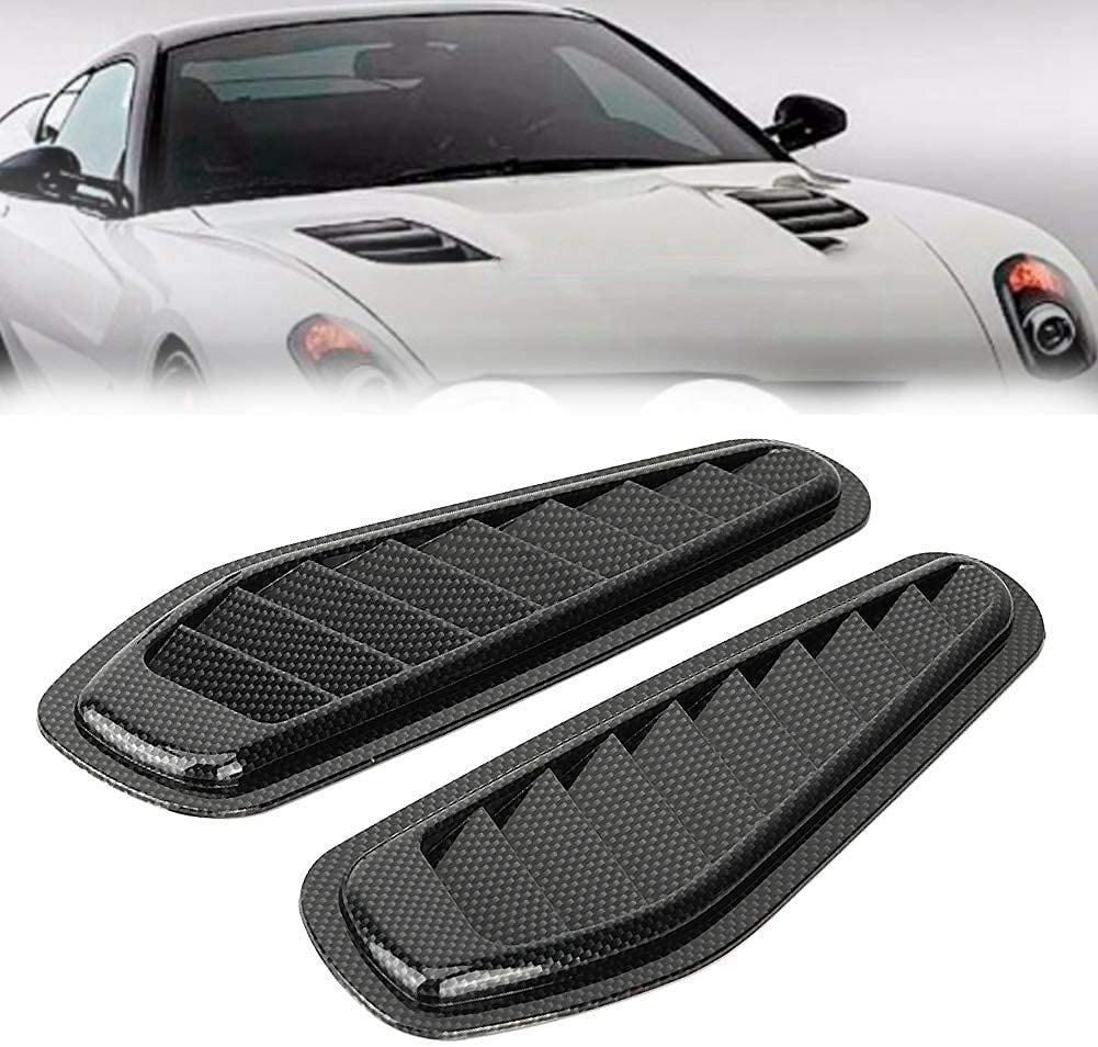 CAR OXYGEN Air Flow Intake Cover,2pcs Carbon Fiber Style Car Air Flow Intake Scoop Hood Decorative Lightweight Scoop Bonnet Vent Hood Cover Universal