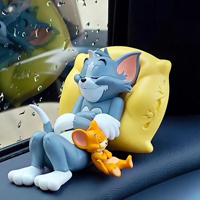 YOURKARTS Tom & Jerry Cute Sleeping Car Interior Accessory – Adorable Cartoon Character Toy for Dashboard, Table Top or Gift Set | Pack of 1 PVC Material | car Accessories 2025