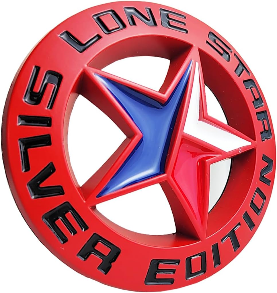 Caroxygen Lone Star Silver Edition Emblem Lone Star Badge Silver Edition Lone Star Decal Lone Star Sticker Fit for Universal Pickup 1 Piece Metal Black Chrome