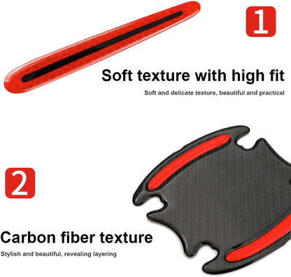 8 PCS Car Door Handle Protectors Universal 3D Carbon Fiber Car Stickers Set Reflective Car Door Handle Paint Scratch Guard Film Safety Warning Sticker for Auto Car Rearview Mirror