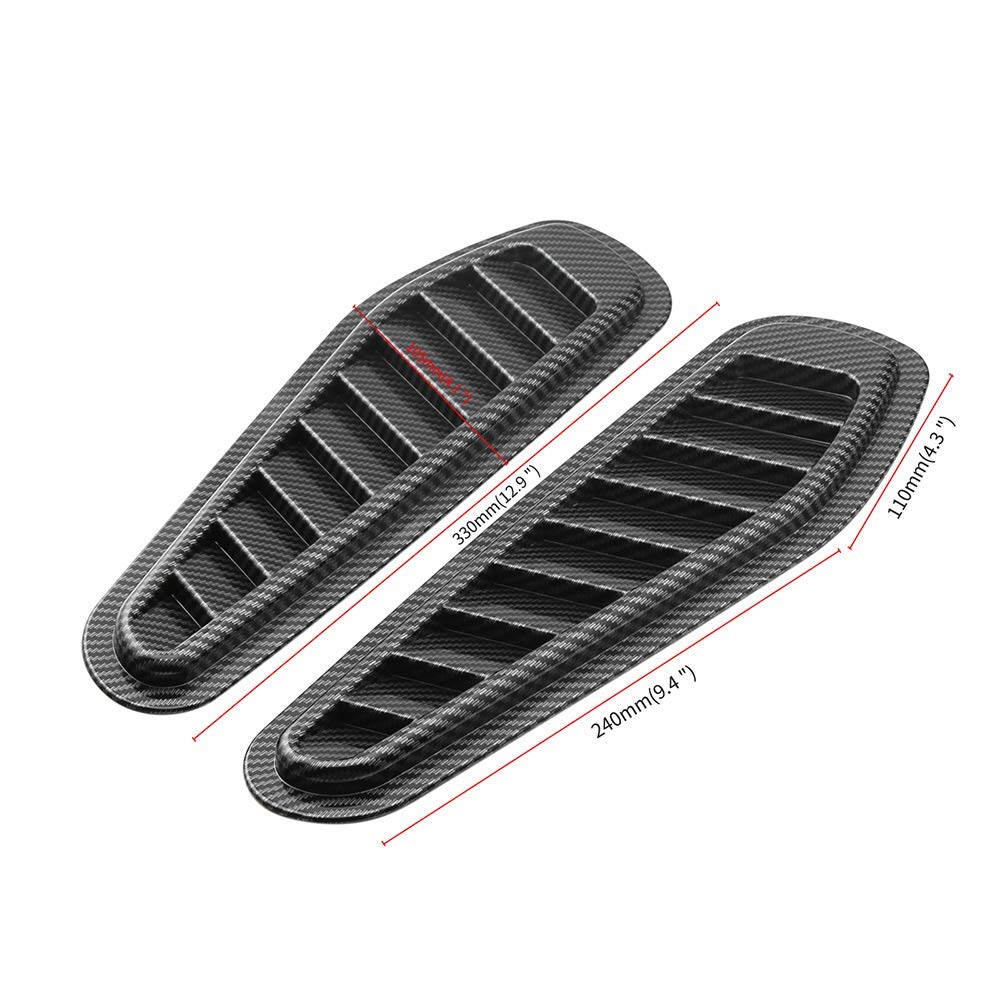 CAR OXYGEN Air Flow Intake Cover,2pcs Carbon Fiber Style Car Air Flow Intake Scoop Hood Decorative Lightweight Scoop Bonnet Vent Hood Cover Universal